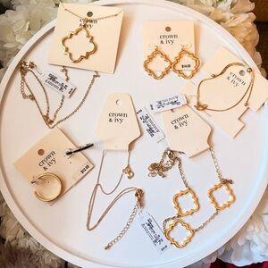 Crown & Ivy Gold Tone Jewelry Bundle – Necklaces, Earrings & Bracelets